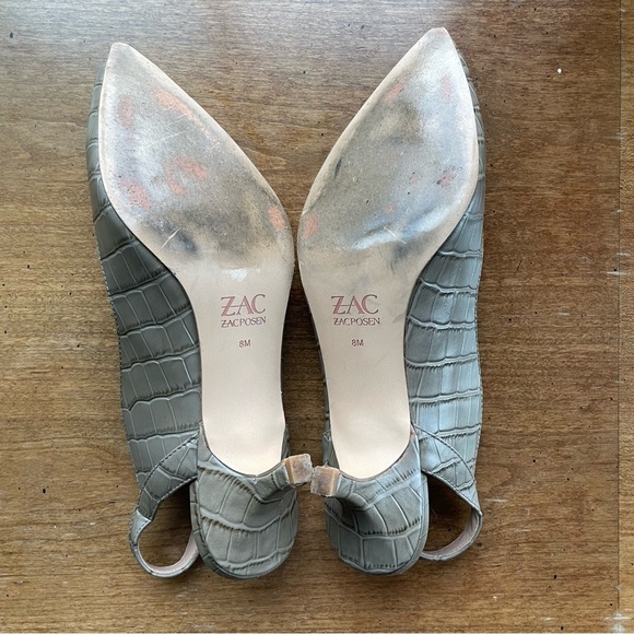 Zac Posen Tan Leather Reptile Print Slingback Point Toe Kitten Heels size 8 - Picture 8 of 12